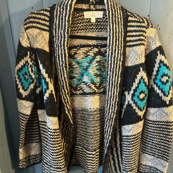 Pink Republic Black & Tan Southwestern Style Open Cardigan Sweater, Size Large - Picture 1 of 6